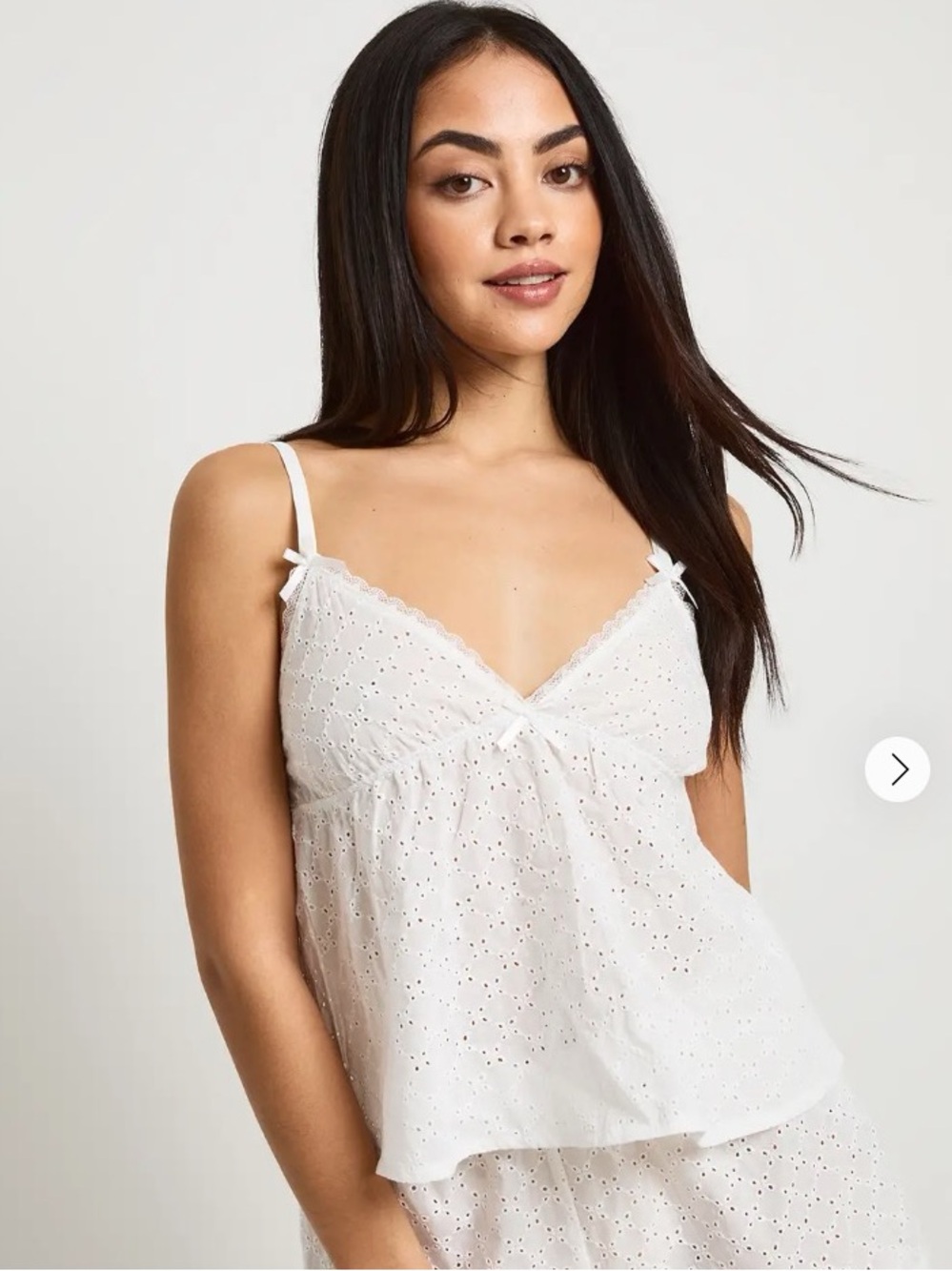 Boohoo White Eyelet Cotton Pajama Set - Spaghetti Strap Top & Shorts